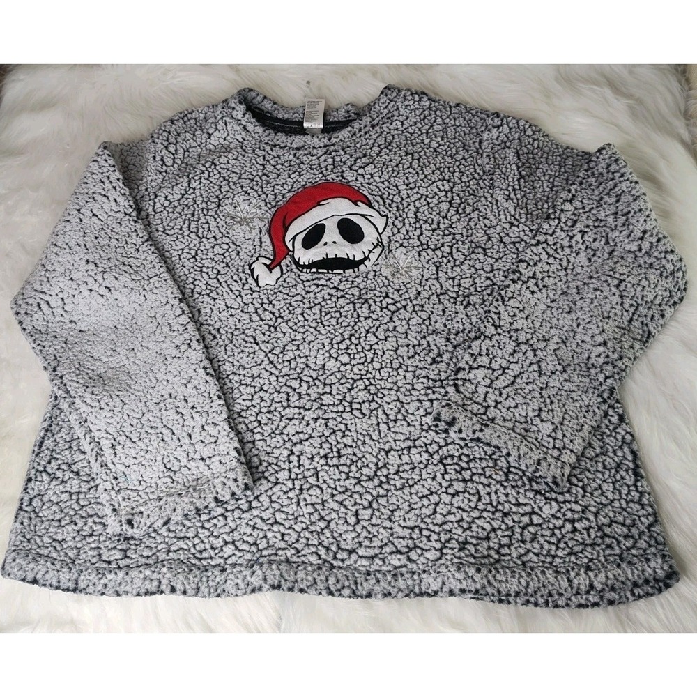Disney Nightmare Before Christmas Women Large Gray Sherpa Jack Skellington Top